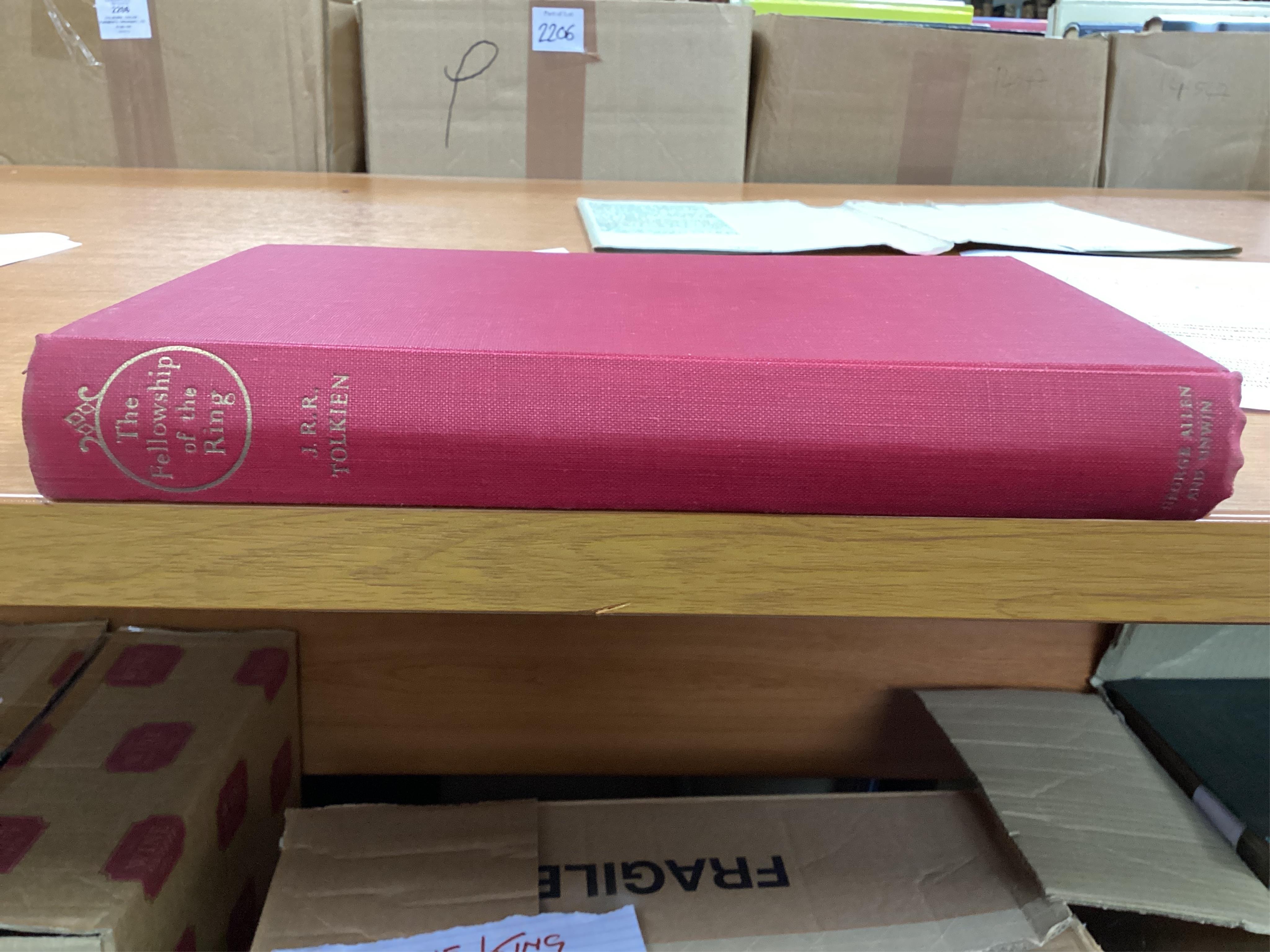 Tolkien J.R.R - The Lord of the Rings: The Fellowship of the Ring, 1st edition, 1st impression, folding map at rear, neat previous owner signature to front endpaper [Ann Williams 22nd August 1954], top edge red, original